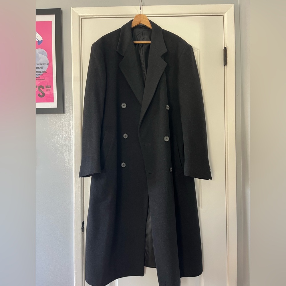 Ralph Ralph Lauren Men's Long Overcoat Top Coat Black Wool Cashmere Size L - Picture 3 of 6
